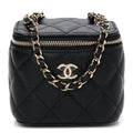 Caviar Quilted Mini Vanity Case With Chain Black