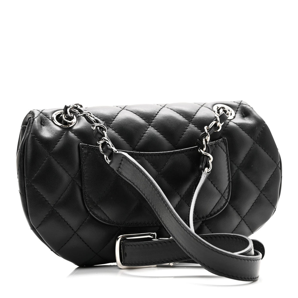Calfskin Quilted CC Uniform Flap Belt Bag Black