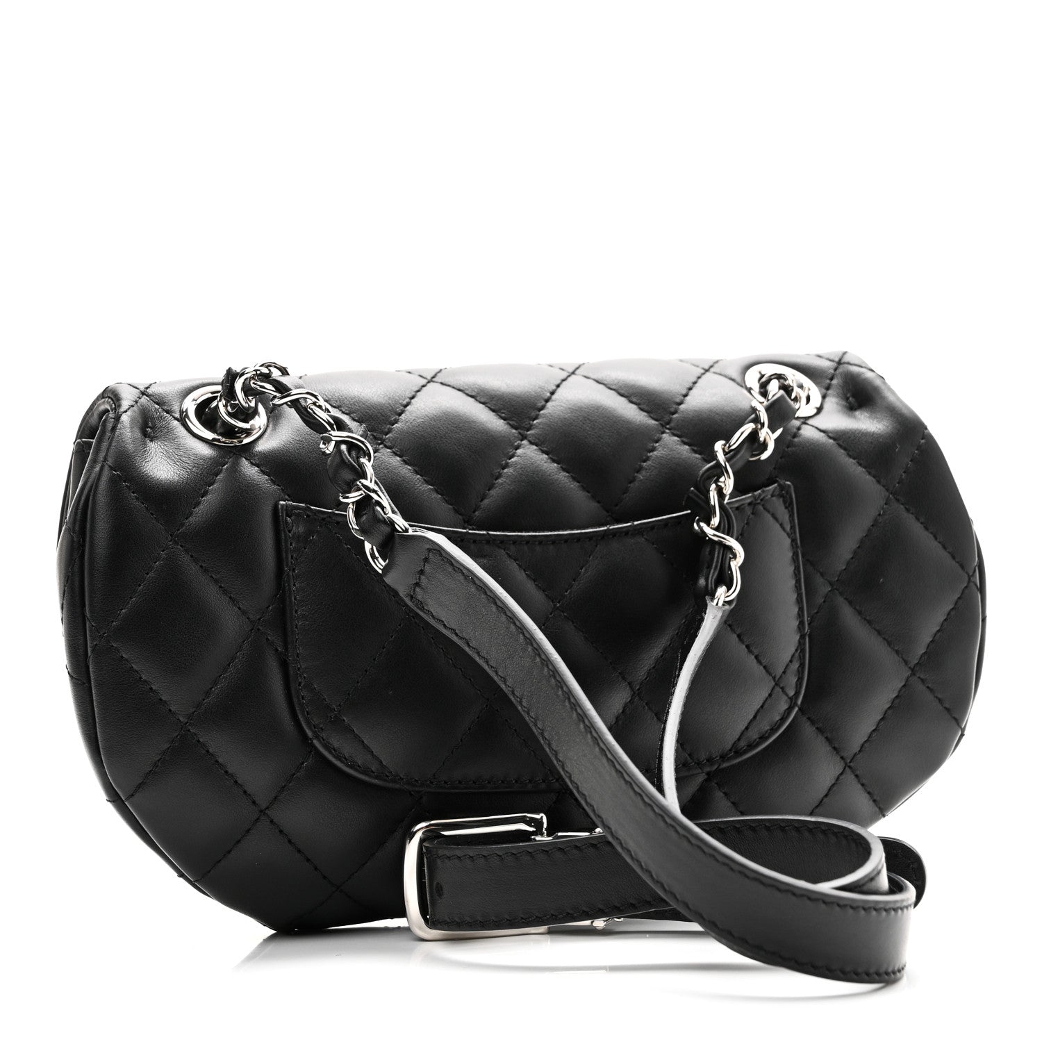 Calfskin Quilted CC Uniform Flap Belt Bag Black