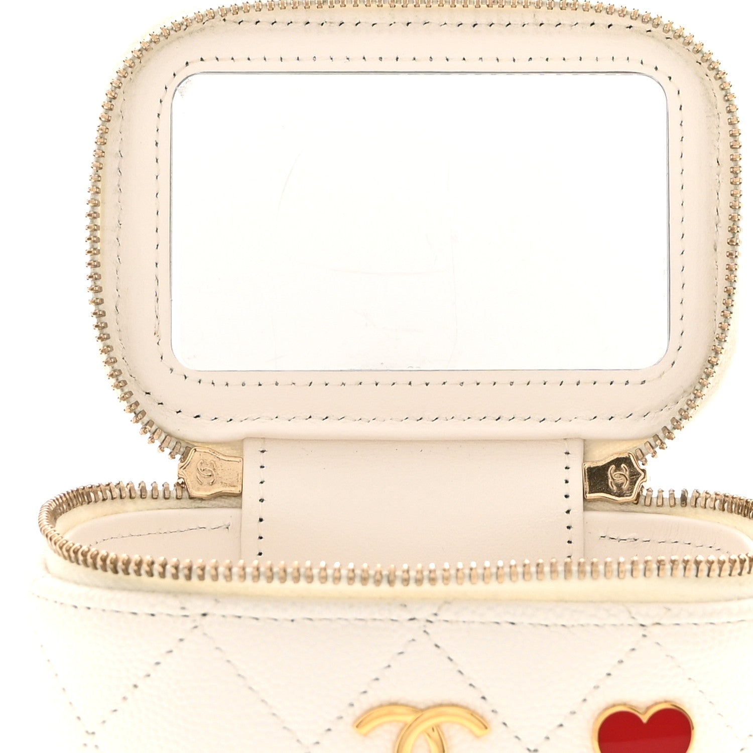 Caviar Quilted Enamel Coco Casino Mini Vanity Case With Chain White