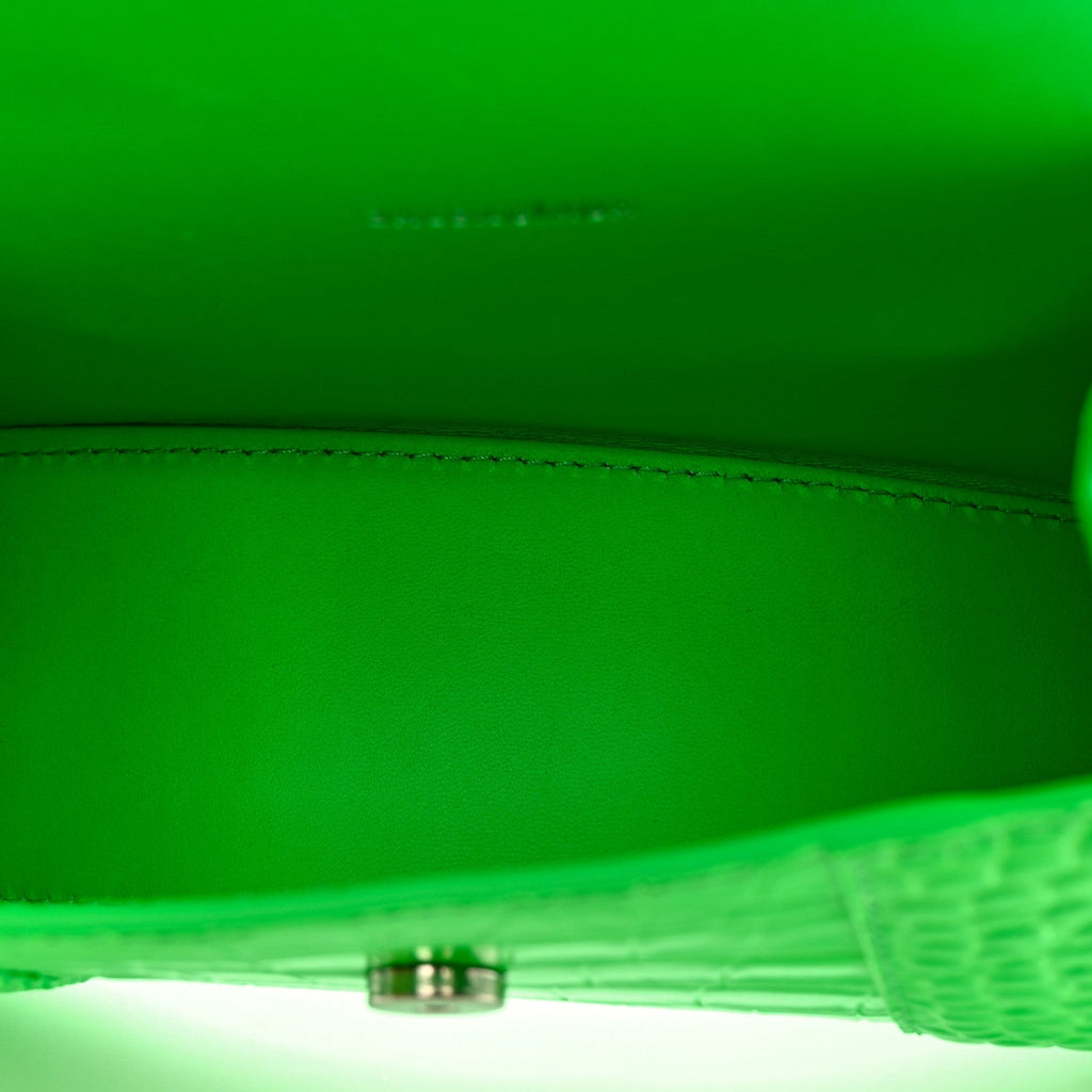 Shiny Calfskin Strass Crocodile Embossed Hourglass Top Handle Bag XS Fluo Green