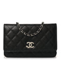 Caviar Quilted Crystal Star Wallet On Chain Black