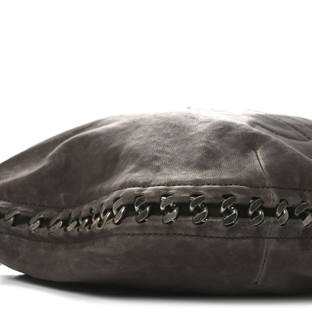 Calfskin Modern Chain Hobo Brown