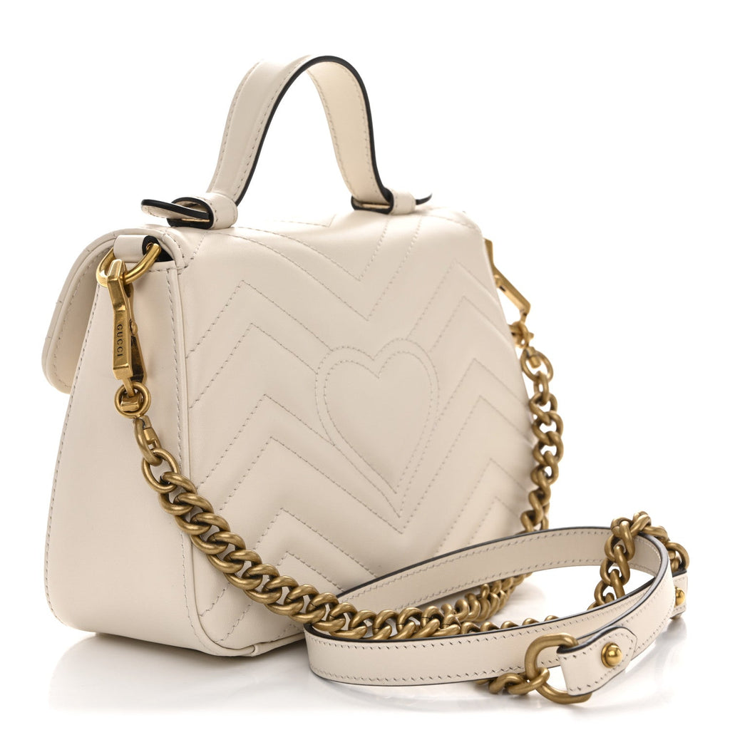 Calfskin Matelasse Mini GG Marmont Top Handle Shoulder Bag White