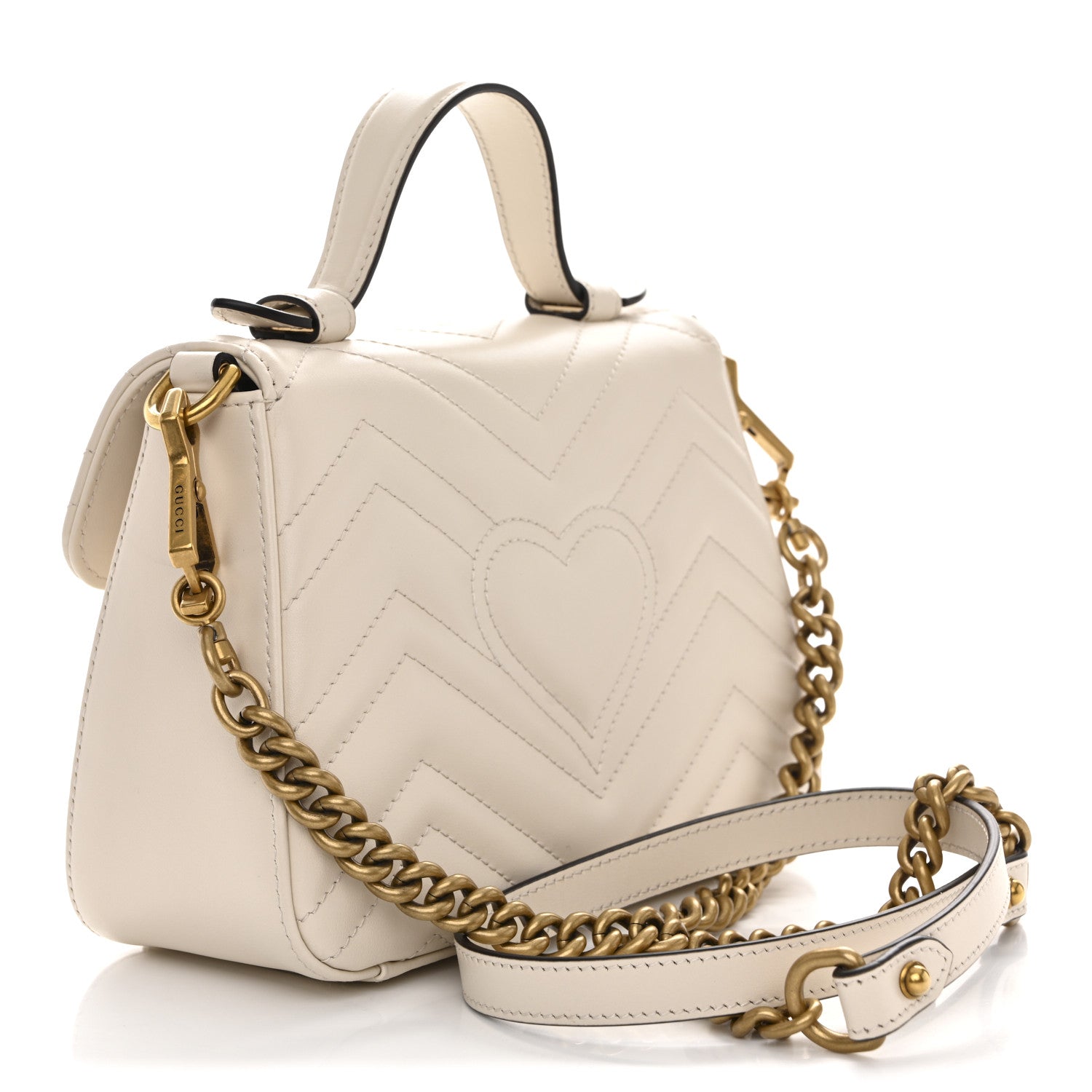 Calfskin Matelasse Mini GG Marmont Top Handle Shoulder Bag White