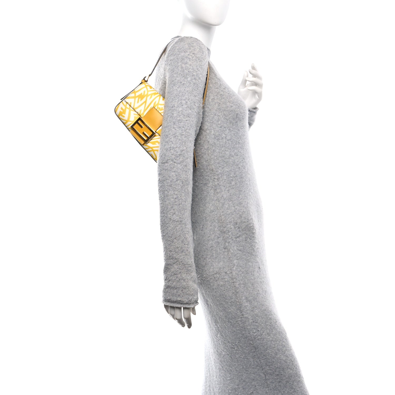 X SARAH COLEMAN Glazed Canvas Vitello King FF Vertigo Mini Baguette 1997 Mimosa White