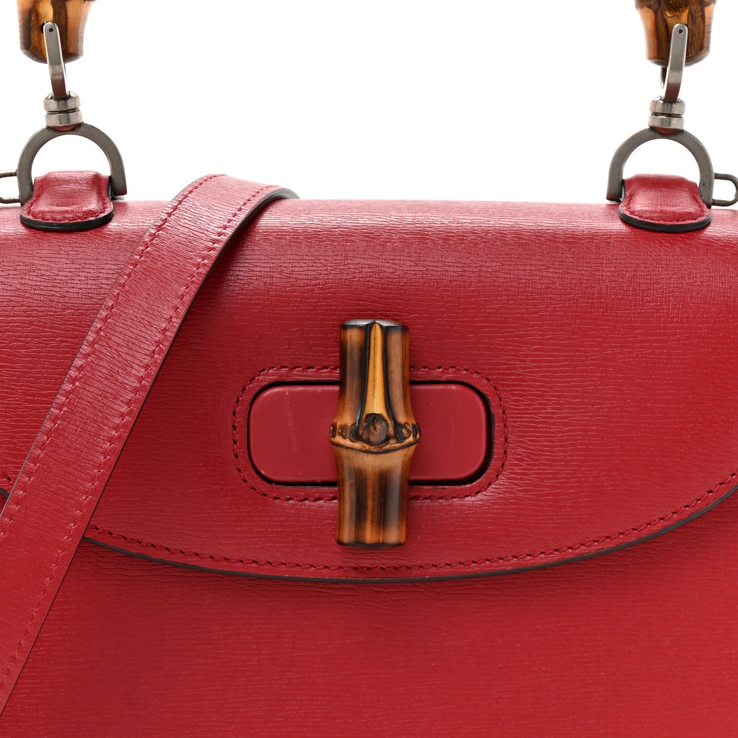Shangai Calfskin Small Classic Bamboo Top Handle Bag Romantic Cerise