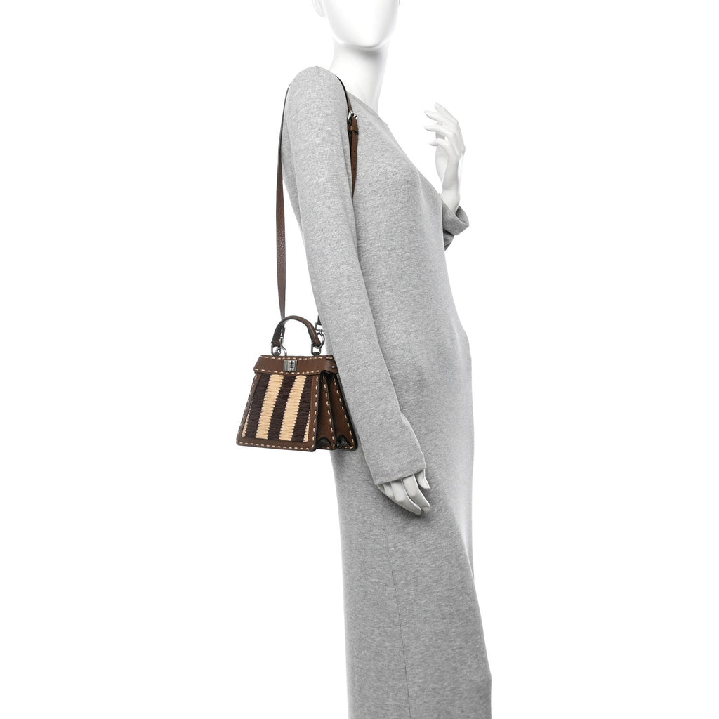 Cuoio Romano Raffia Woven Petite Peekaboo I SEE U Satchel Natural Gianduia