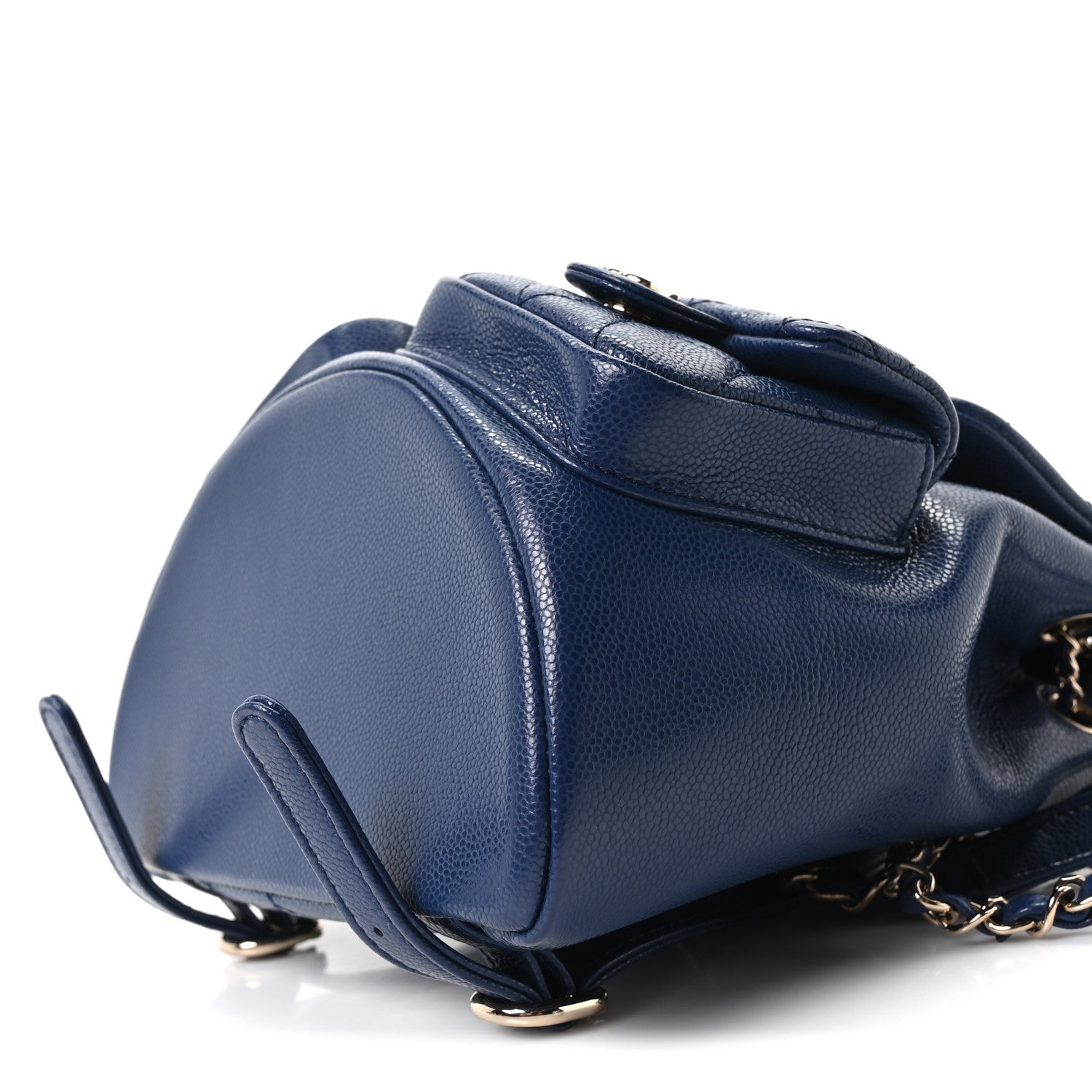Shiny Caviar Quilted Medium Duma Pockets Drawstring Backpack Dark Blue