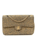 Metallic Tweed Quilted Medium Single Flap Beige Grey Gold