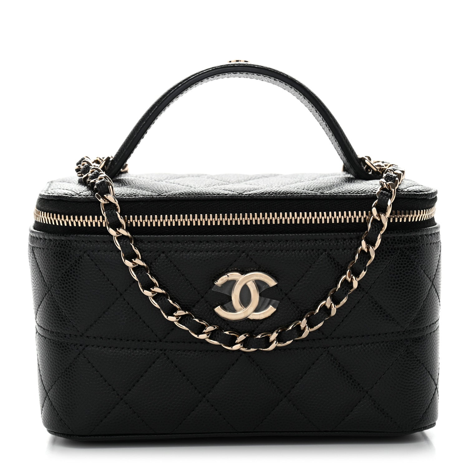 Caviar Quilted Trendy Handle Mini Vanity Black