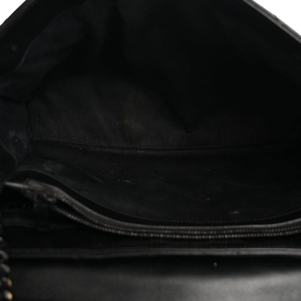 Calfskin Y Quilted Monogram Large Loulou Chain Satchel Black