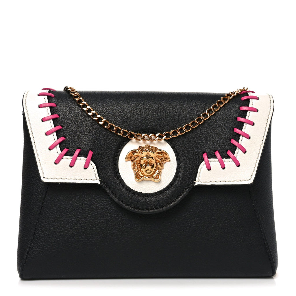 Calfskin Medusa Whipstitch Envelope Clutch Black White