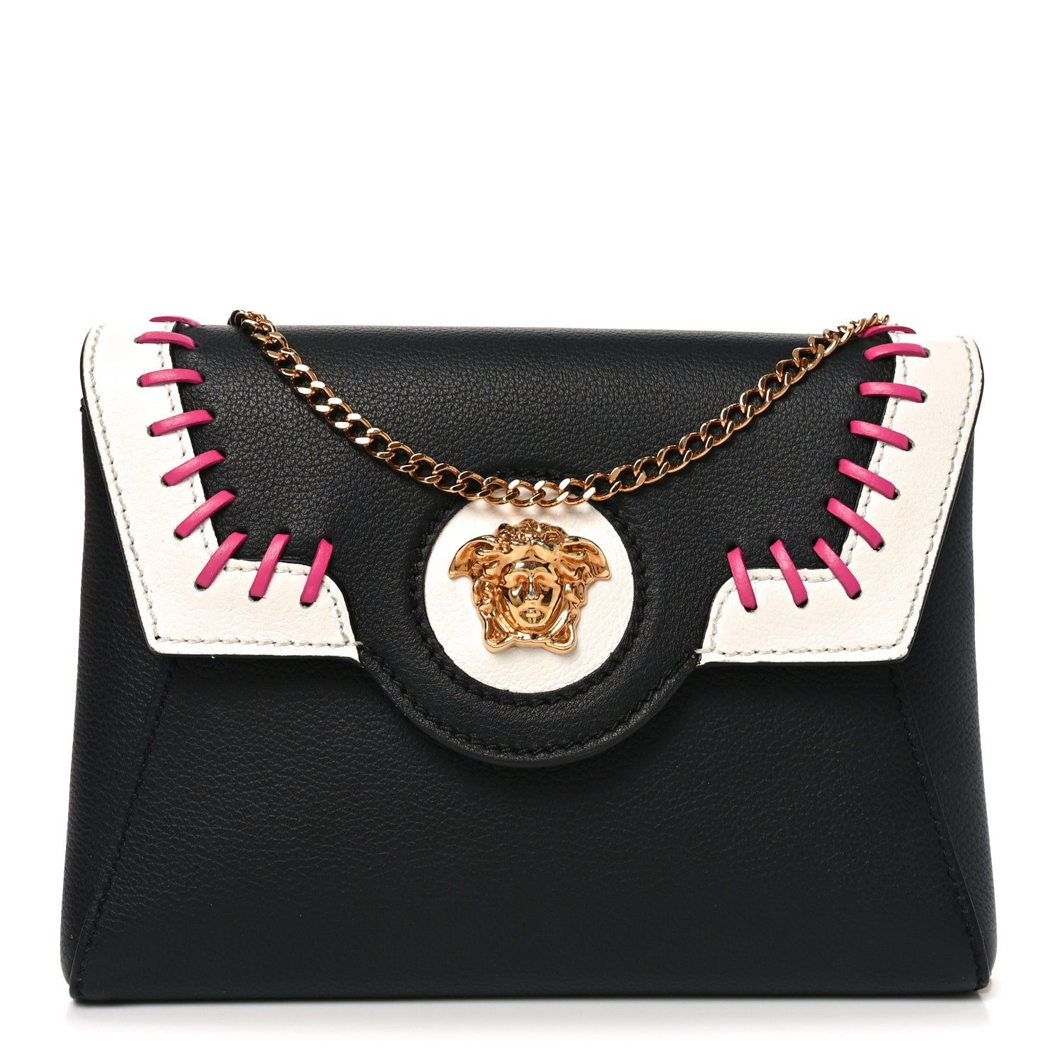 Calfskin Medusa Whipstitch Envelope Clutch Black White