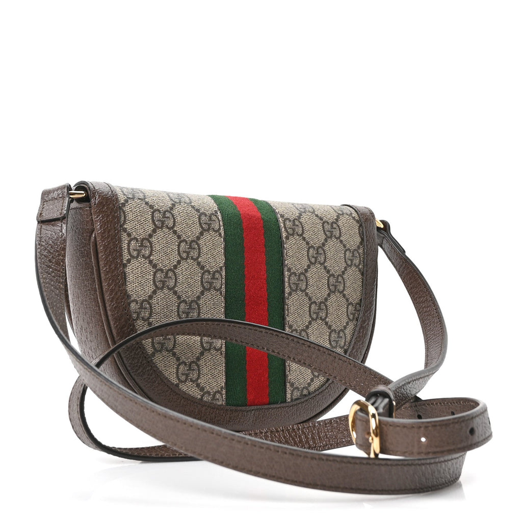 GG Supreme Monogram Textured Dollar Calfskin Web Mini Ophidia Flap Shoulder Bag Beige Ebony New Acero
