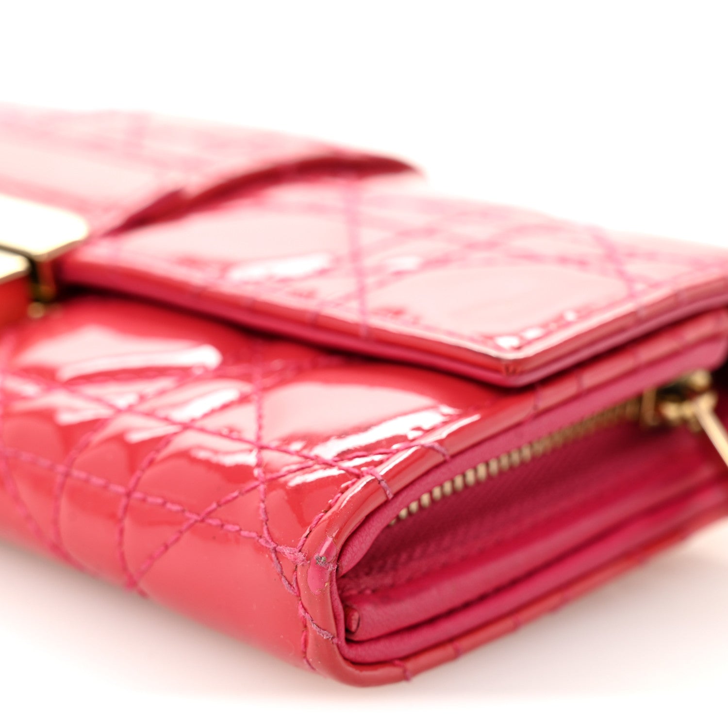 Patent Cannage Miss Dior Chain Wallet Fuchsia