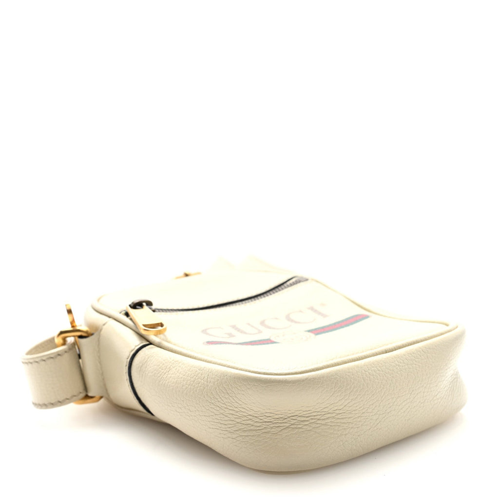 Grained Calfskin Mini Logo Messenger Bag White