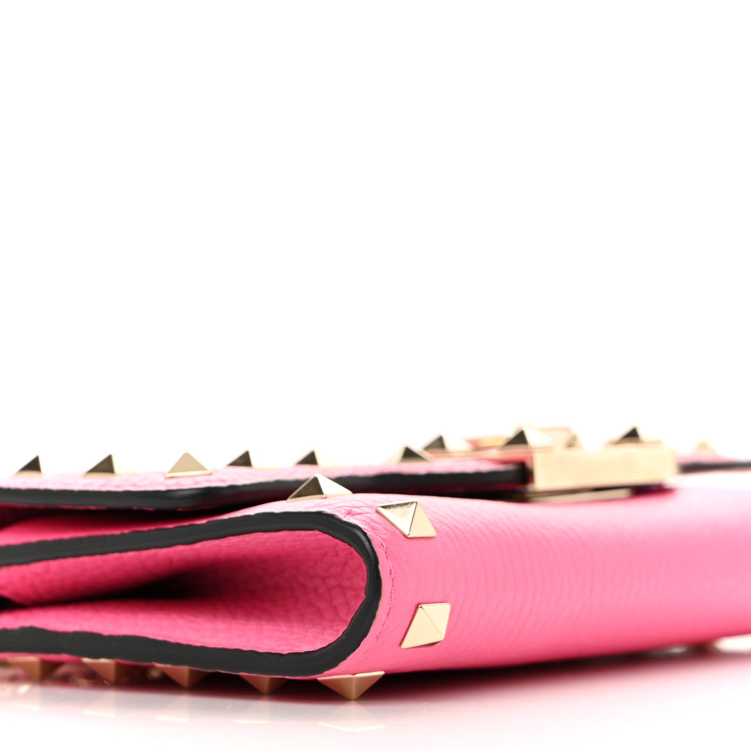 Pebbled Calfskin Rockstud Flip Lock Wallet On Chain Feminine Pink