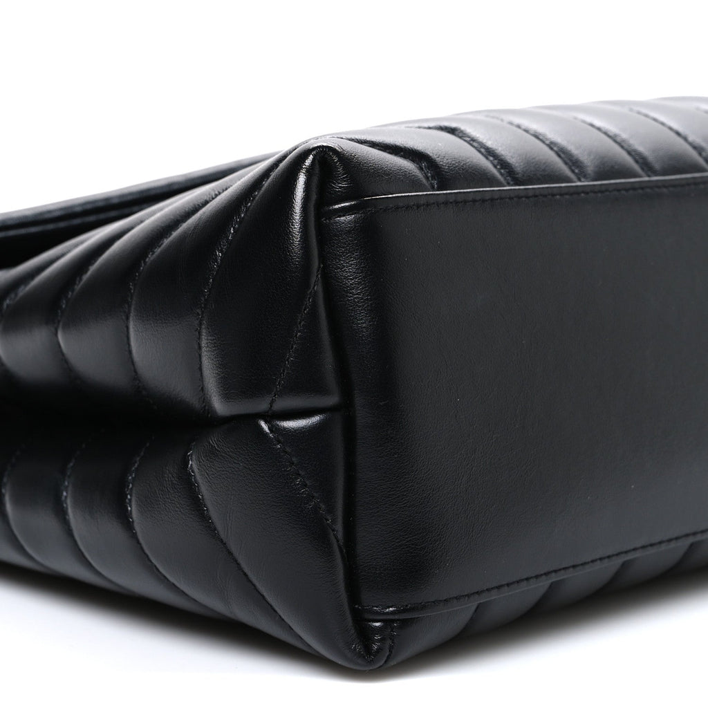 Calfskin Y Quilted Monogram Medium Loulou Chain Satchel Black