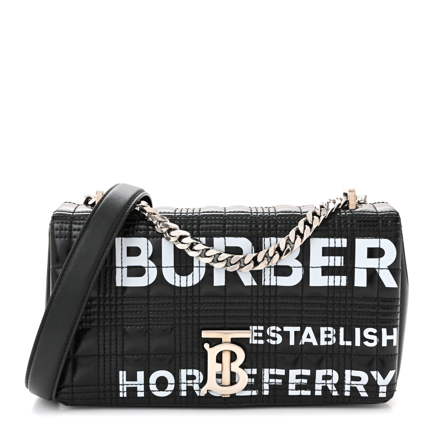 Patent Quilted Horseferry Print Small Lola Bag Black