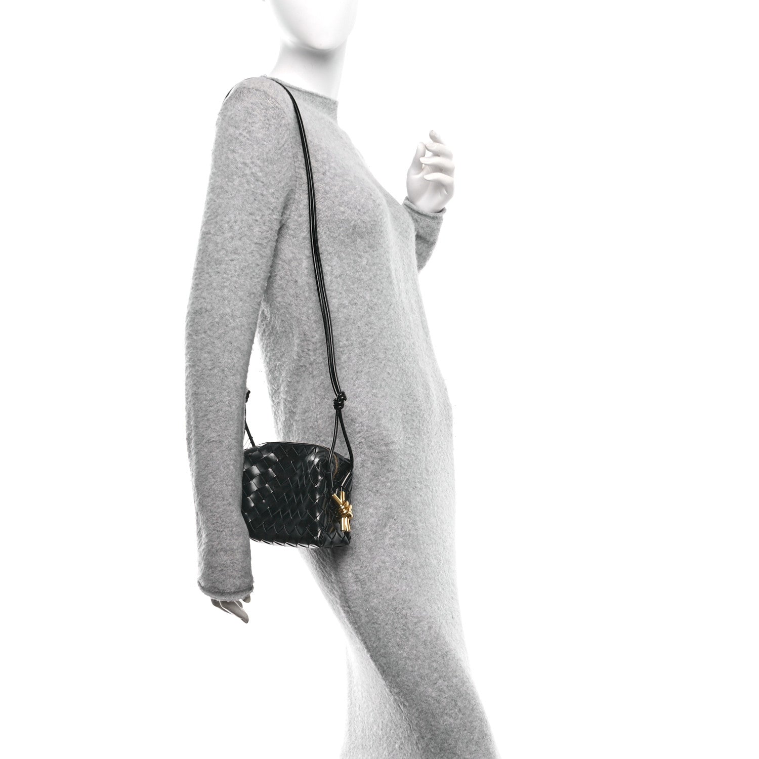 Polished Nappa Intrecciato Metallic Knot Mini Loop Camera Bag Black