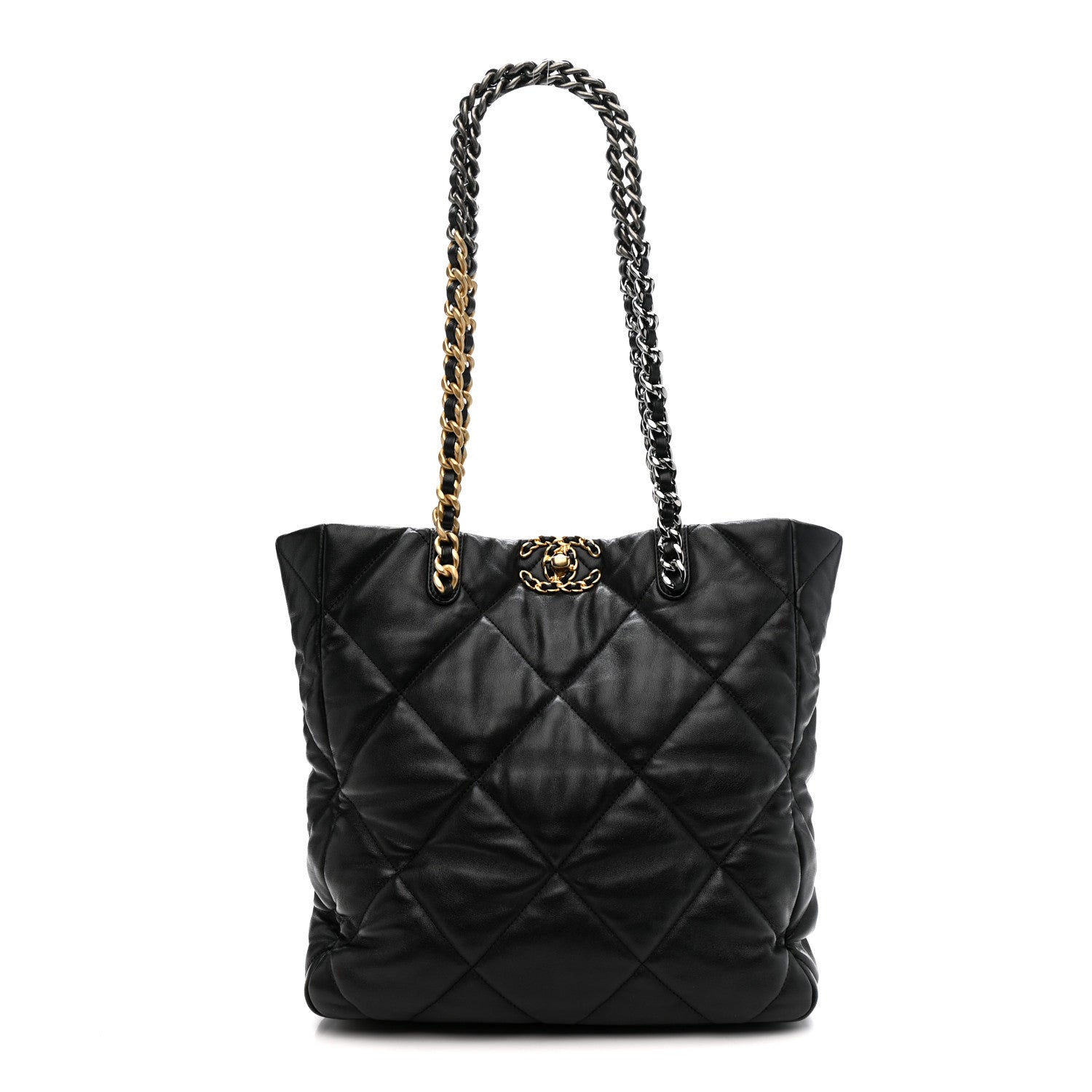 Lambskin Quilted Chanel 19 Shopping Bag Black