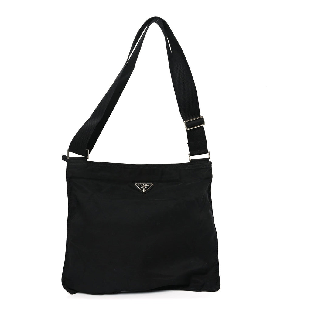 Nylon Flat Messenger Bag Black