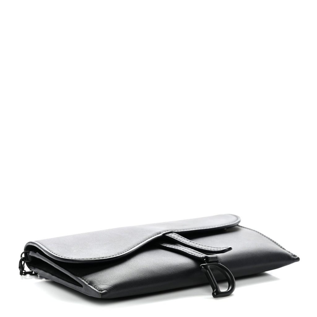 Ultra Matte Calfskin Saddle Chain Wallet Pouch Black