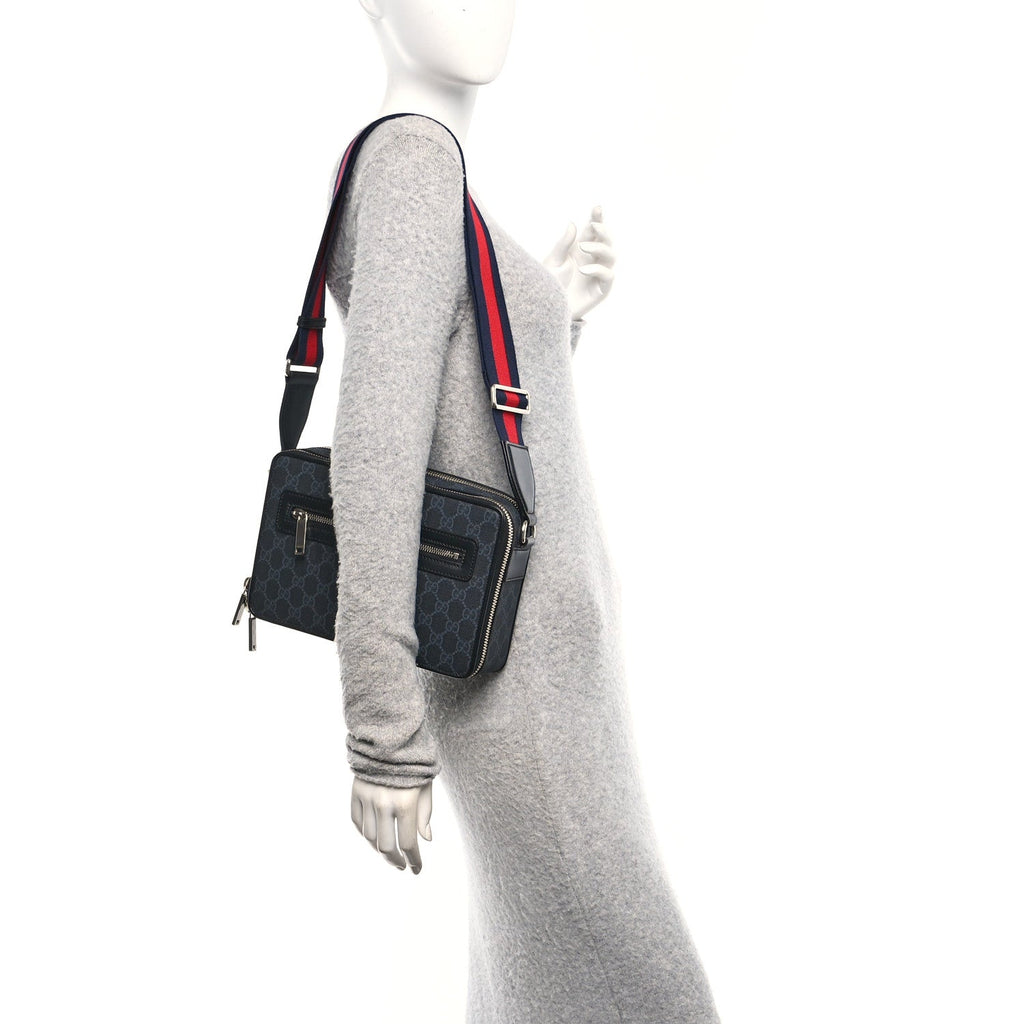 GG Supreme Monogram Web Small Shoulder Bag Black Grey