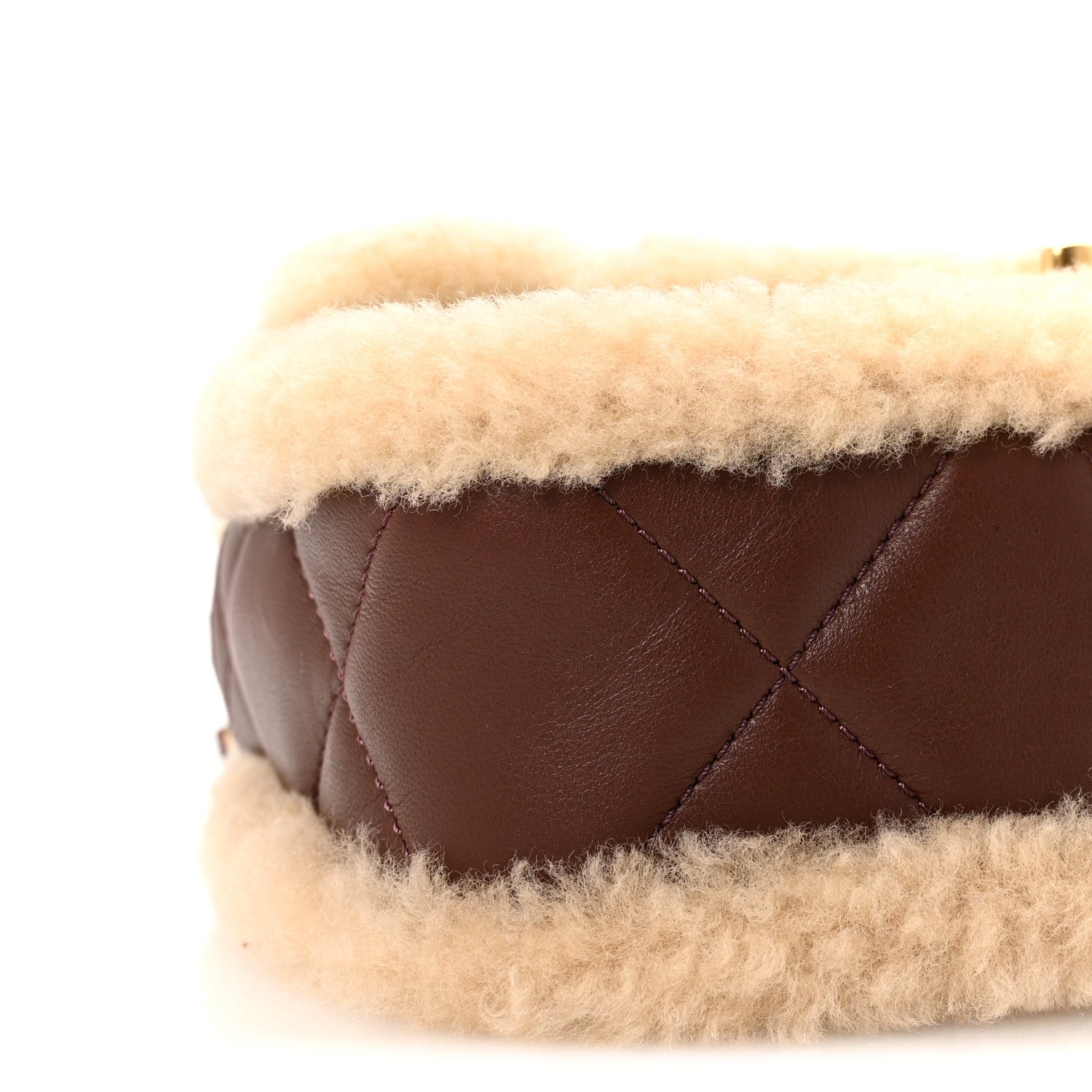 Shearling Lambskin Quilted Mini Furry Coco Flap Beige Dark Brown