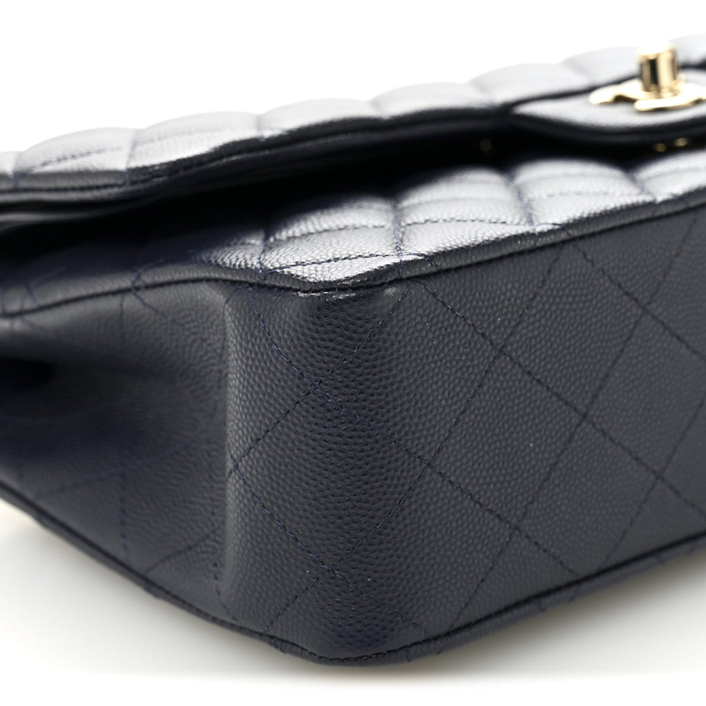 Caviar Quilted Medium Double Flap Navy
