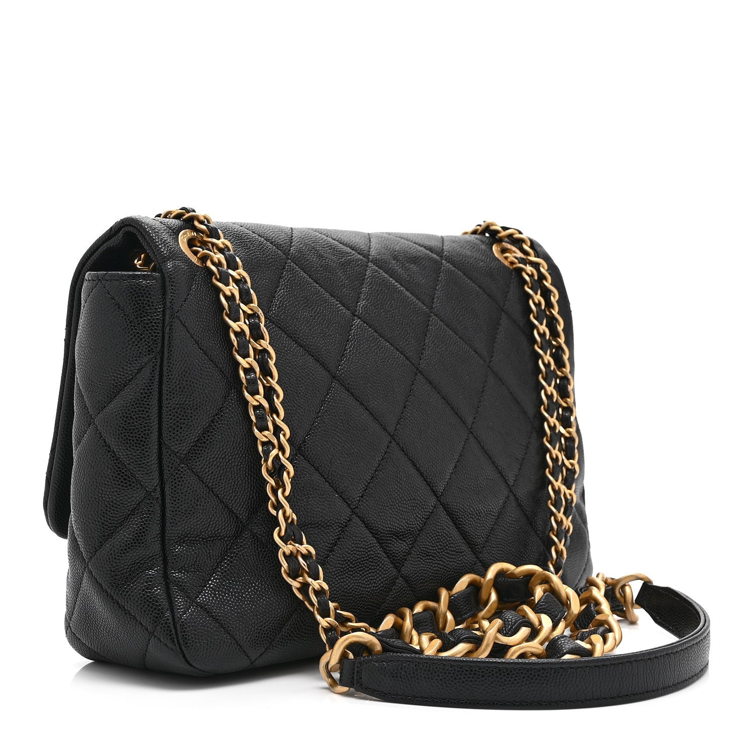 Caviar Quilted Medium Chain Flap  Black