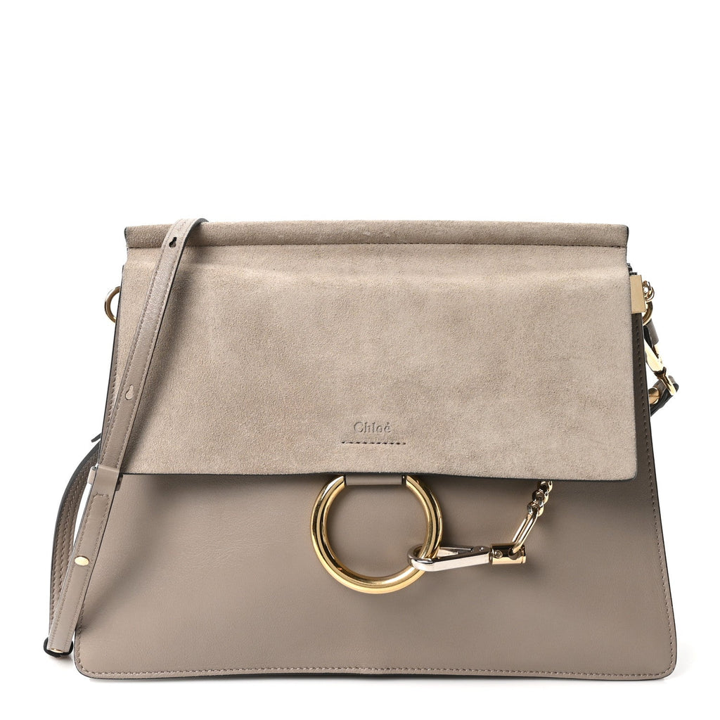 Calfskin Suede Medium Faye Shoulder Bag Motty Grey