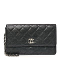 Iridescent Caviar Quilted Classic Pouch Clutch Black
