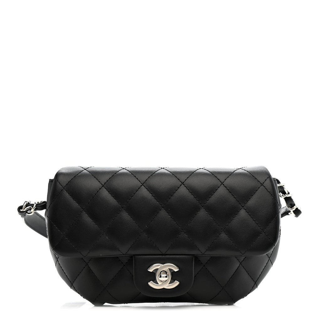 Calfskin Quilted CC Uniform Flap Belt Bag Black