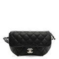 Calfskin Quilted CC Uniform Flap Belt Bag Black