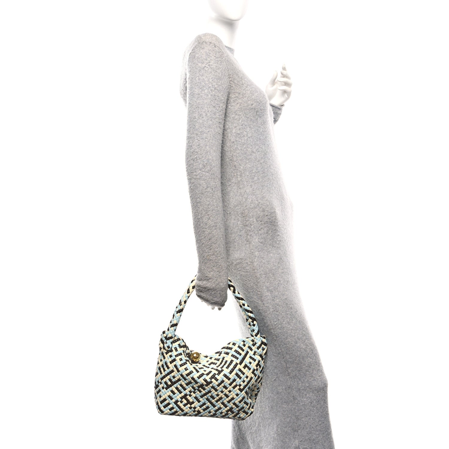 Calfskin Intreccio Tricolor Tosca Shoulder Bag Bitter Chocolate Zest Washed Topazio