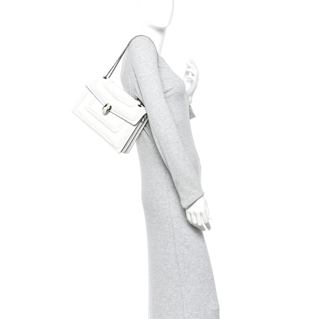 Calfskin Woven Chain Serpenti Forever Crossbody Bag White
