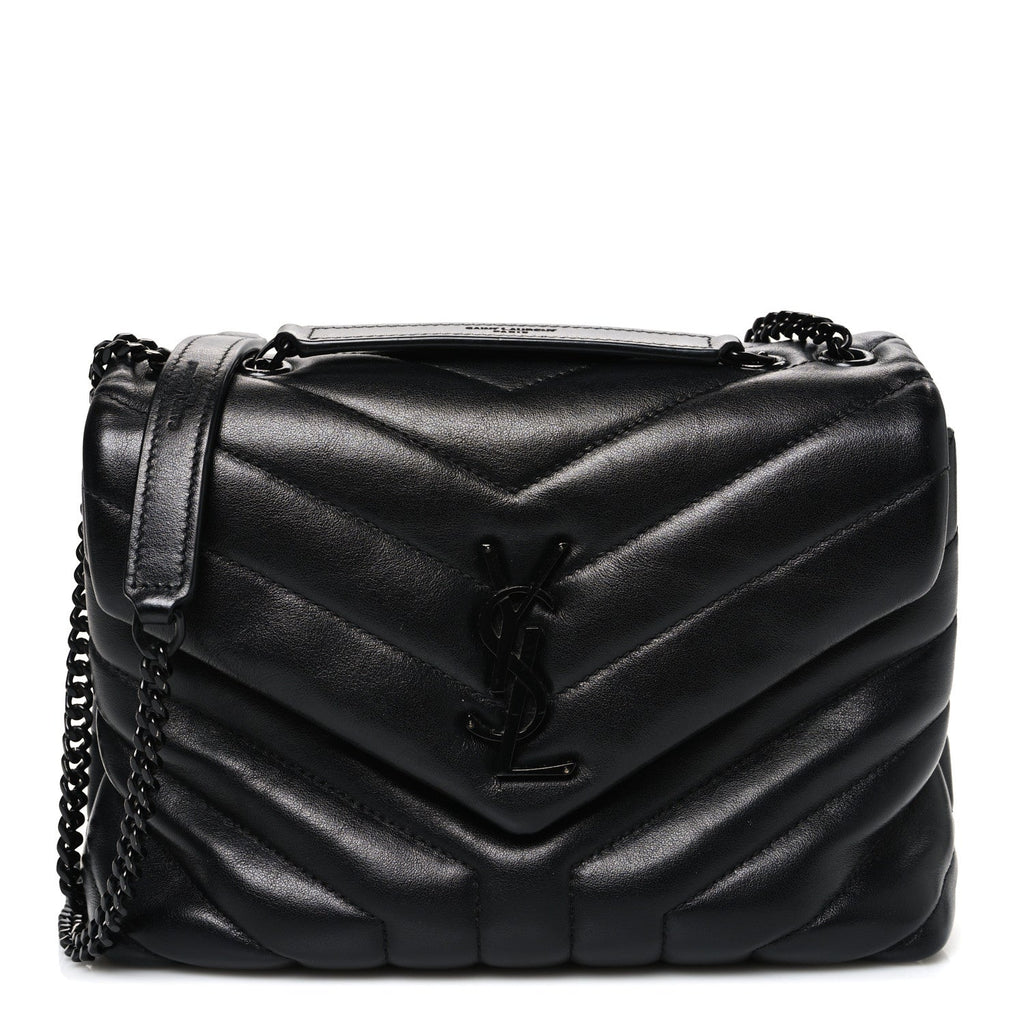 Calfskin Y Quilted Monogram Monochrome Small Loulou Chain Satchel Black
