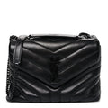 Calfskin Y Quilted Monogram Monochrome Small Loulou Chain Satchel Black