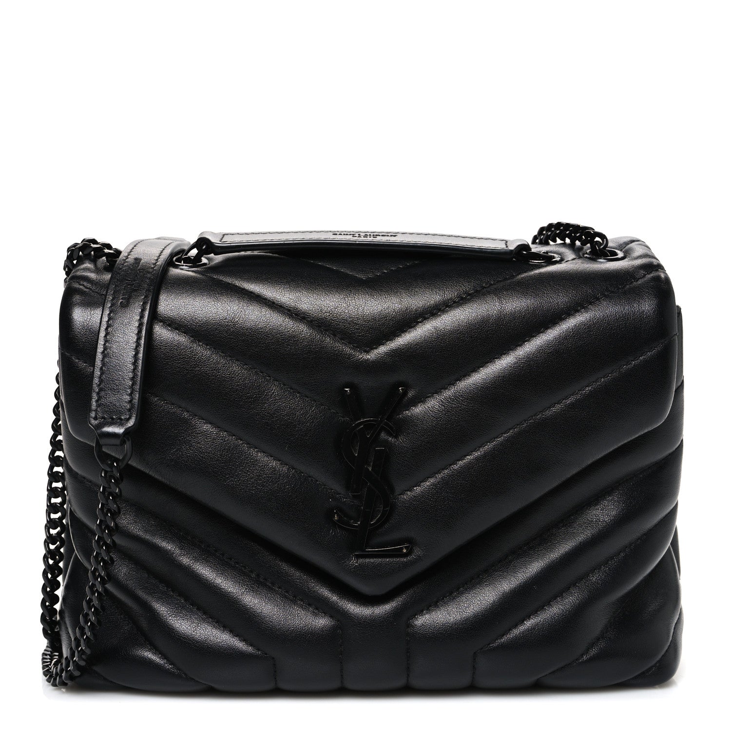 Calfskin Y Quilted Monogram Monochrome Small Loulou Chain Satchel Black