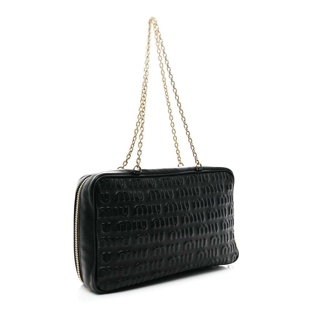 Softy Logo Embossed Chain Shoulder Bag Black
