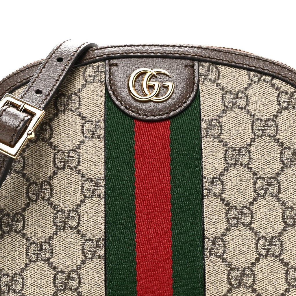 GG Supreme Monogram Textured Dollar Calfskin Web Small Ophidia Dome Shoulder Bag Beige Ebony New Acero