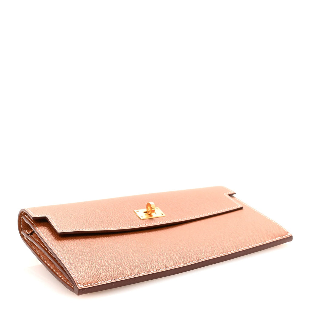 Madame Calfskin Kelly Pocket Long Wallet Gold
