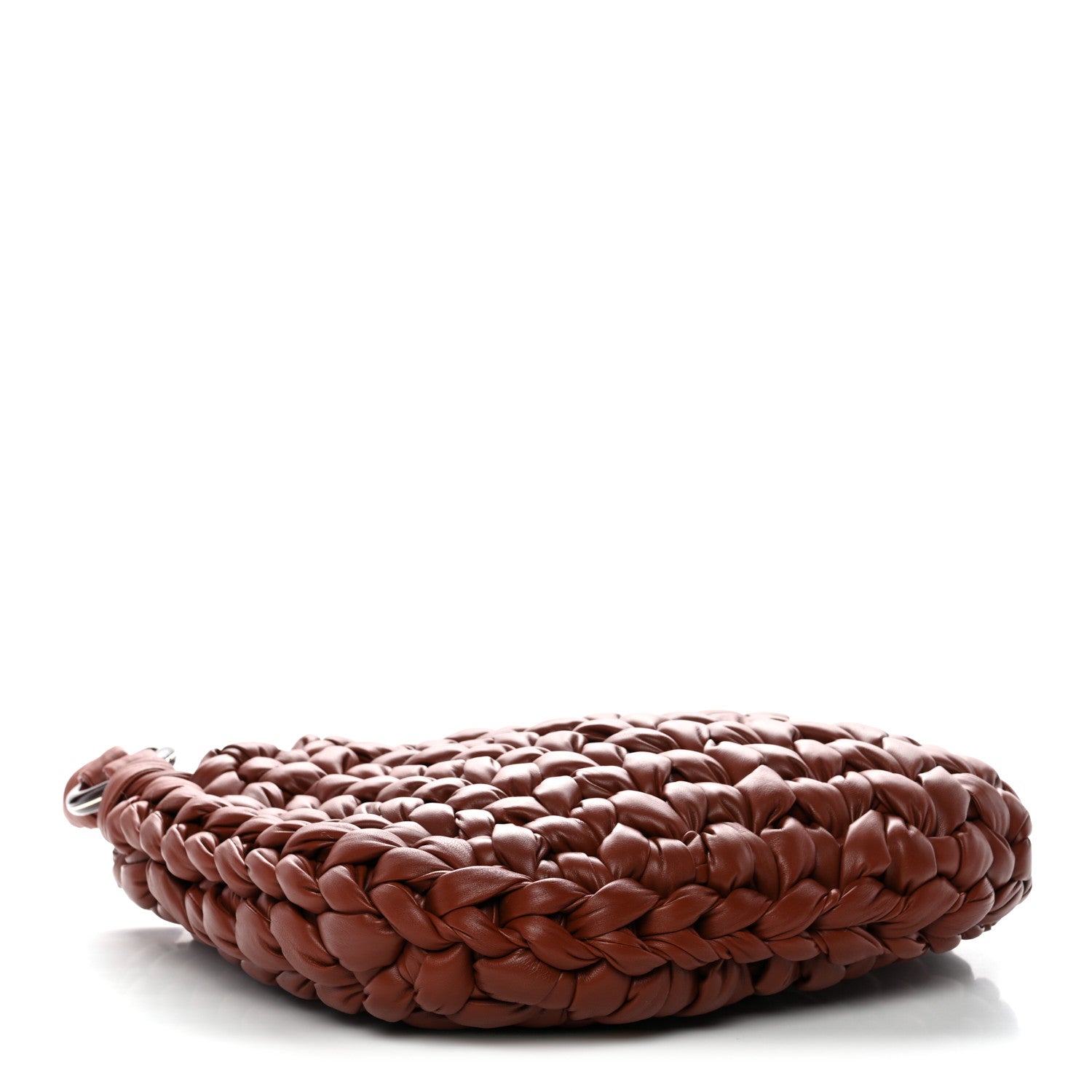 Lambskin Woven Wooden C Shoulder Bag Sepia Brown
