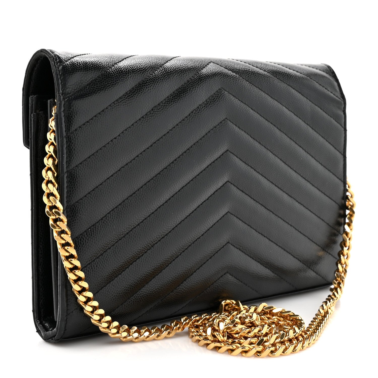 Grain De Poudre Matelasse Chevron Monogram Chain Wallet Black