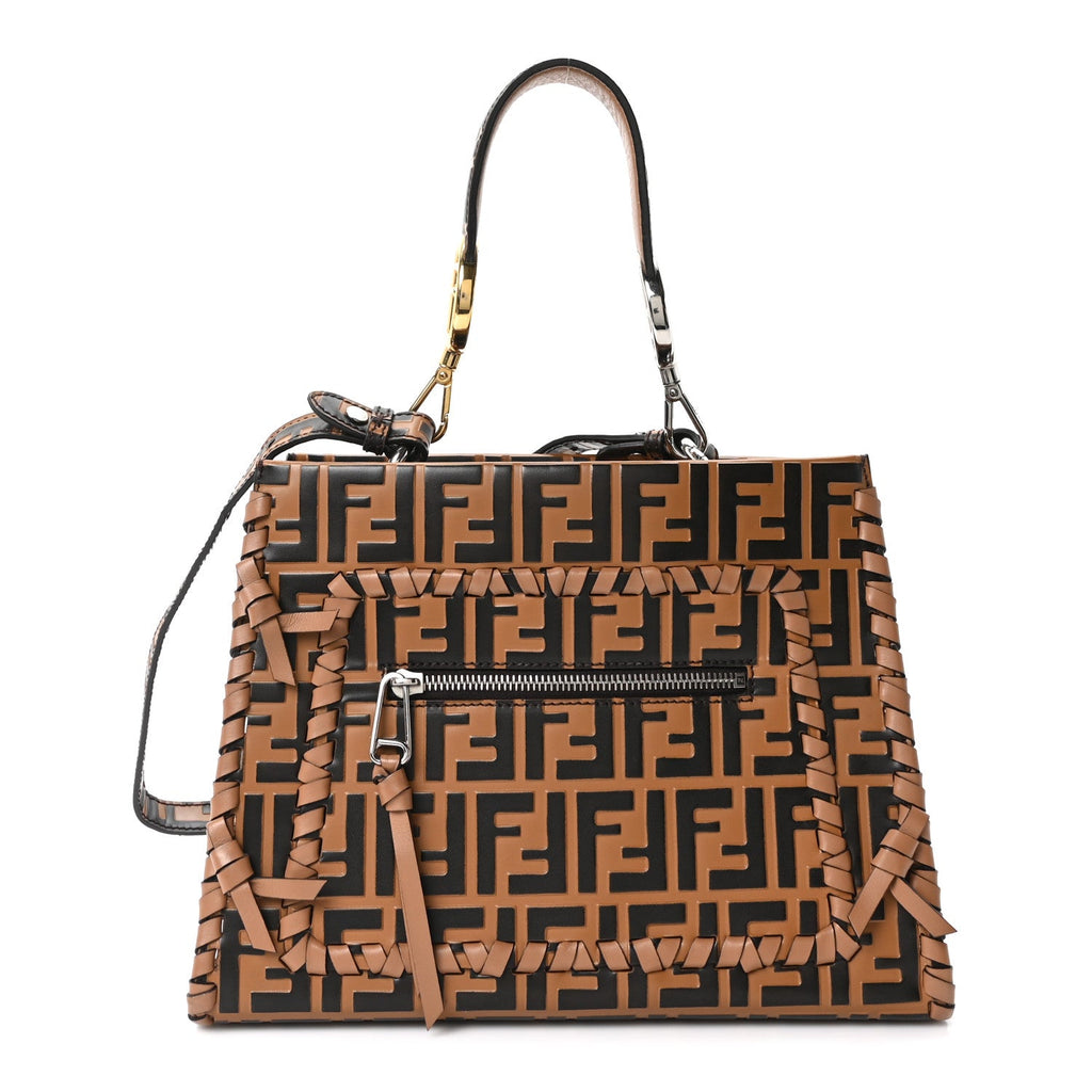 Vitello Century F is Fendi Whipstitch Threads FF Embossed Small Runaway Satchel Tobacco Orzo