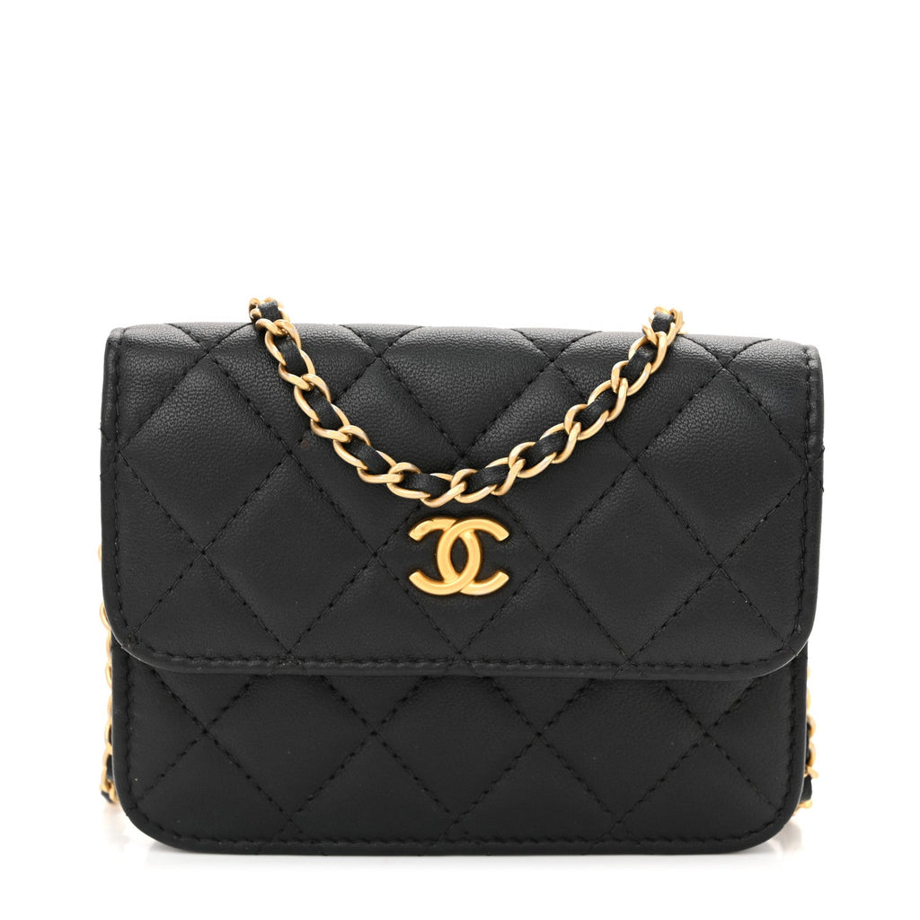 Lambskin Quilted Pearl Crush Flap With Chain Black