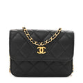 Lambskin Quilted Pearl Crush Flap With Chain Black