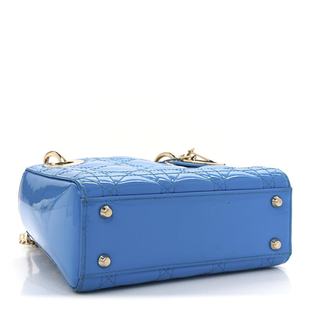 Patent Cannage Mini Lady Dior Blue